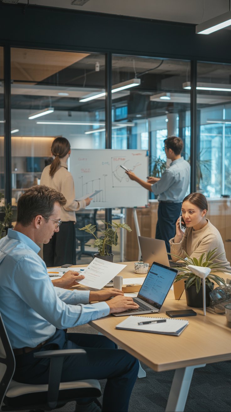 Colaboradores em ambiente de trabalho corporativo
