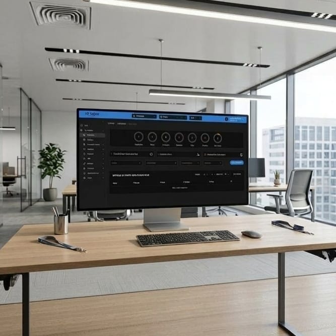 Dashboard do software de ponto eletrônico ID Store com gráficos de análise de jornada e acentos em vermelho
